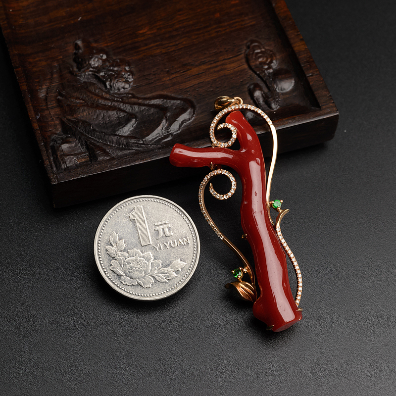 日本天然阿卡红珊瑚吊坠-红掌柜