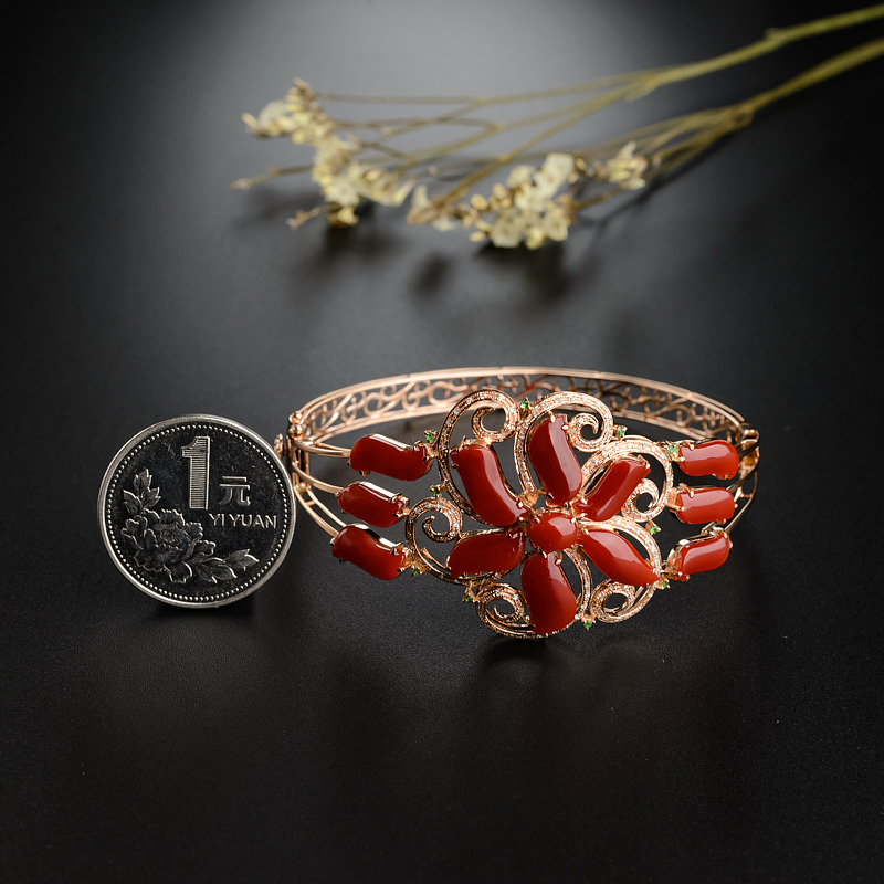 18K金镶红珊瑚手镯 - 红掌柜