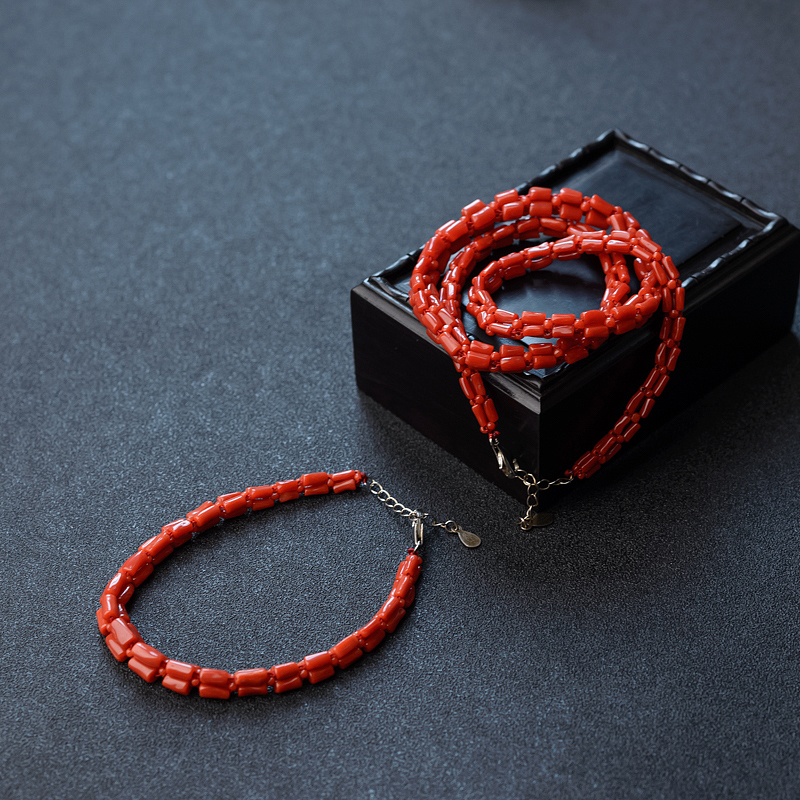 意大利天然正红珊瑚三角套链-红掌柜