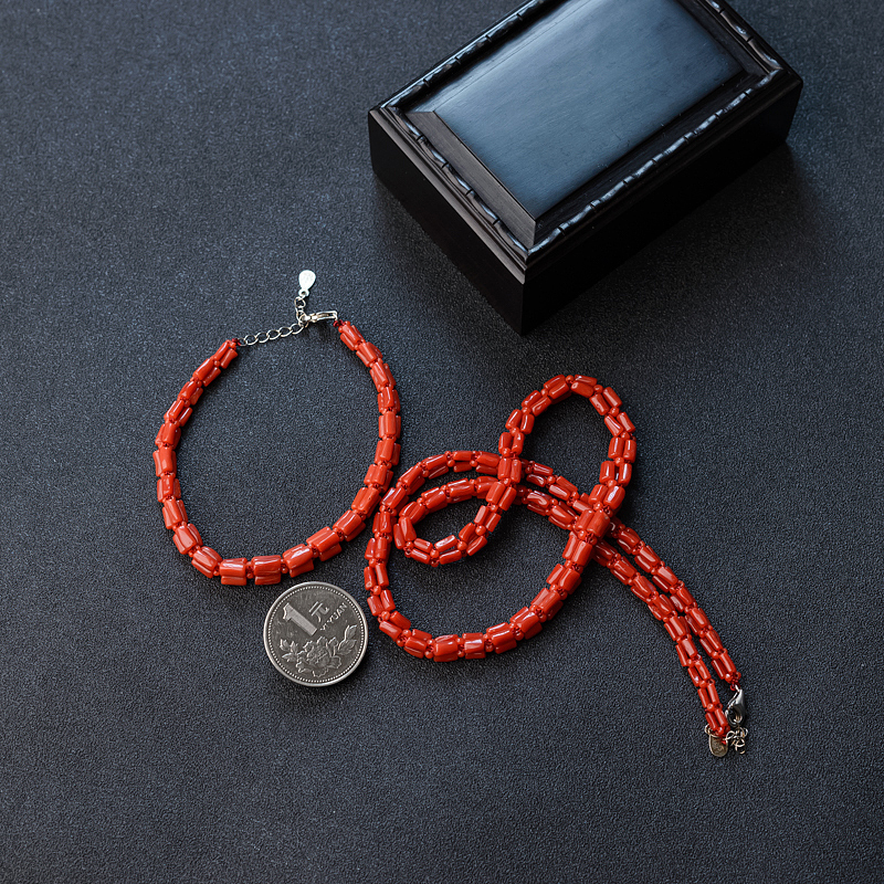 沙丁正红珊瑚三角套链-红掌柜