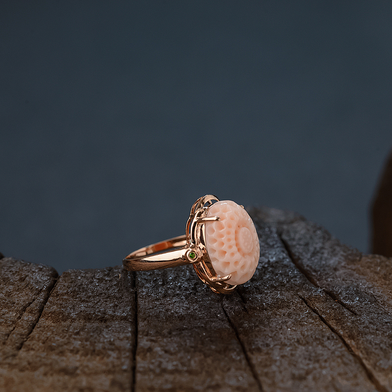 18K镶MISU粉色珊瑚花戒指 - 红掌柜