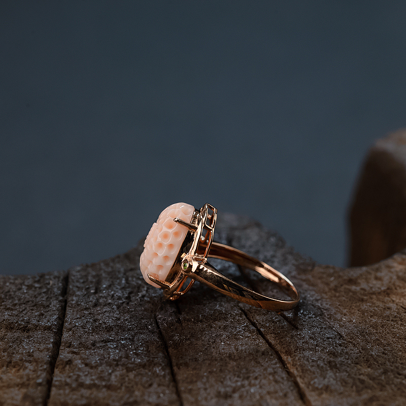 台湾18K镶MISU粉色珊瑚花戒指 - 红掌柜