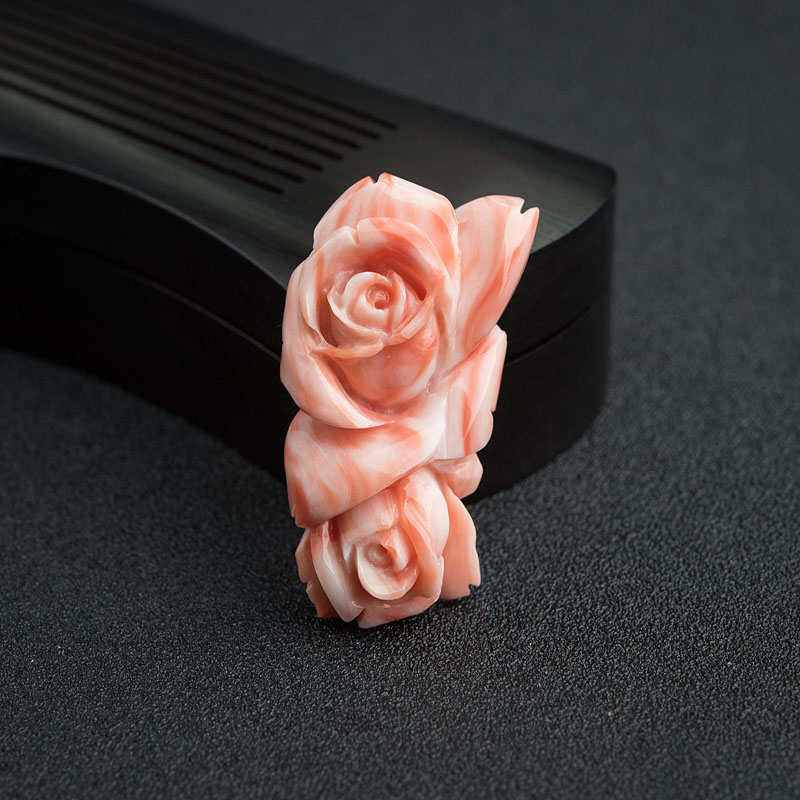 MISU粉红珊瑚玫瑰花吊坠-红掌柜