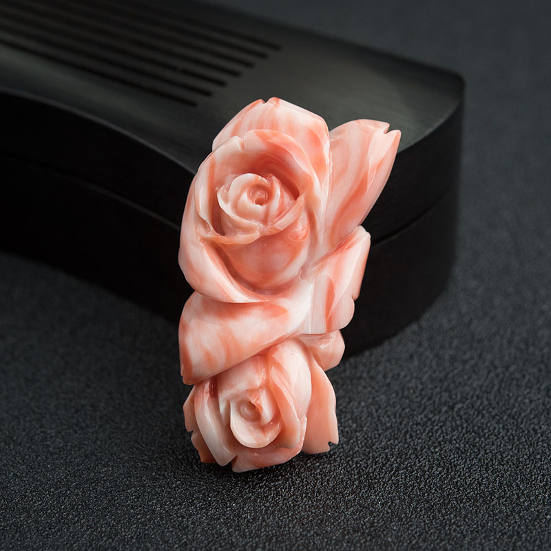 天然珊瑚玫瑰花吊坠-红掌柜