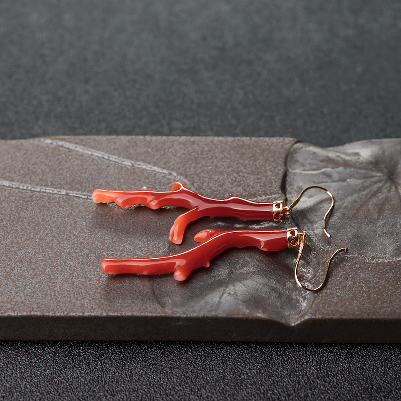 18K金镶正红珊瑚耳环-红掌柜