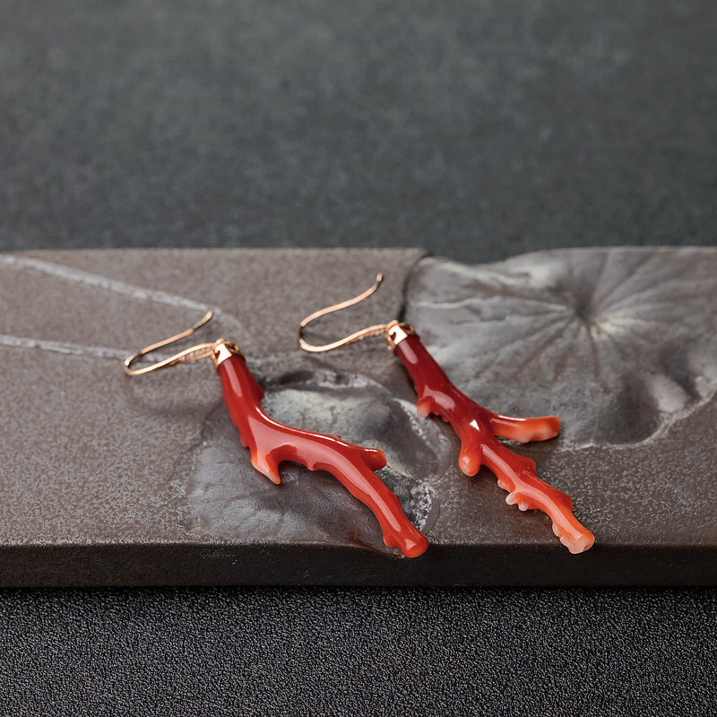 阿卡正红珊瑚耳环-红掌柜