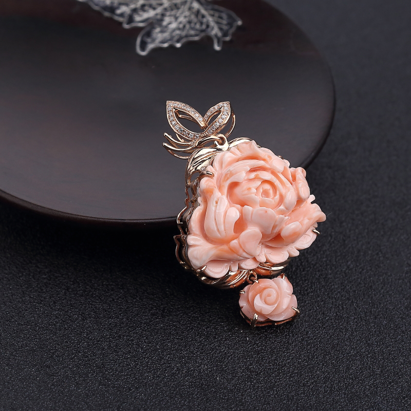 中途岛深水粉色珊瑚牡丹花吊坠-红掌柜