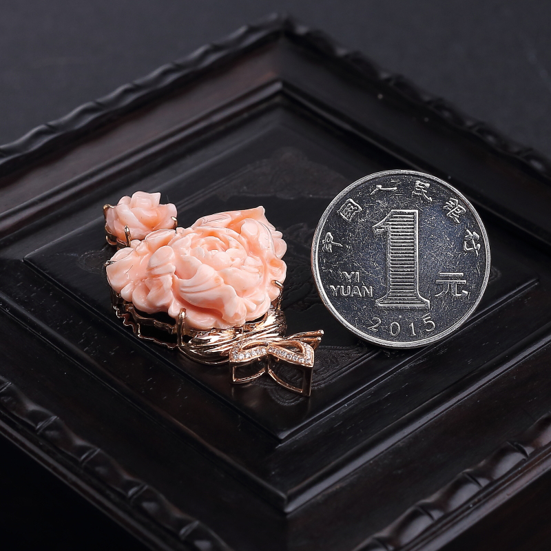 天然深水粉色珊瑚牡丹花吊坠-红掌柜