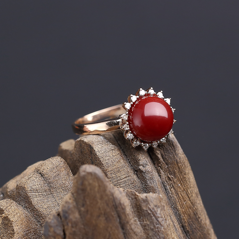 天然阿卡黑红珊瑚戒指-红掌柜