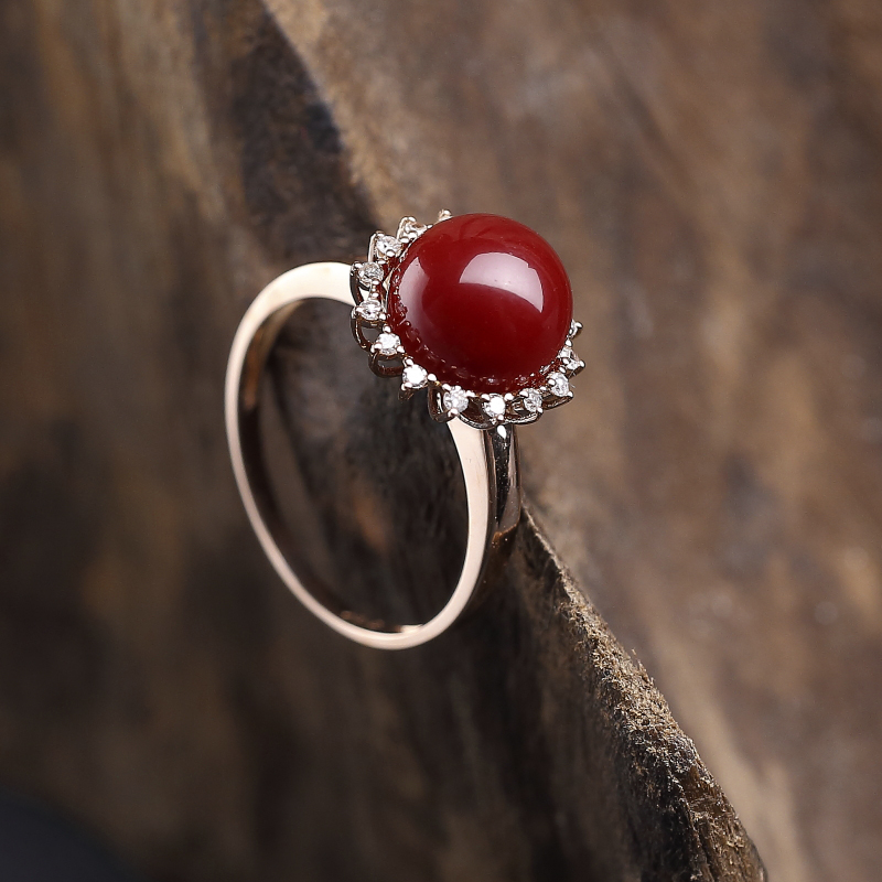 日本阿卡黑红珊瑚戒指-红掌柜