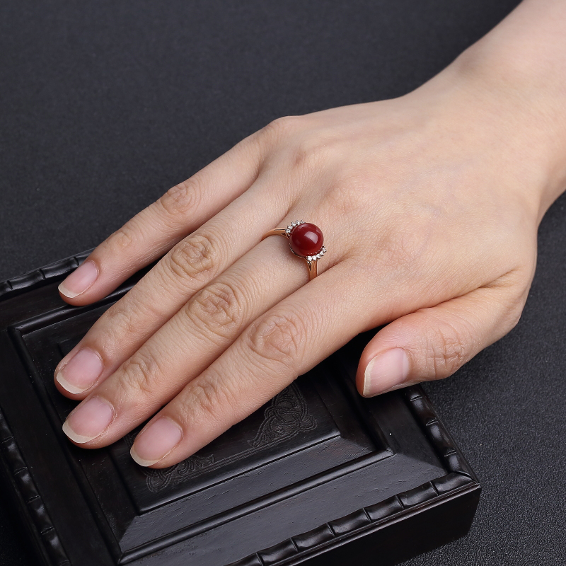 阿卡黑红珊瑚戒指-红掌柜