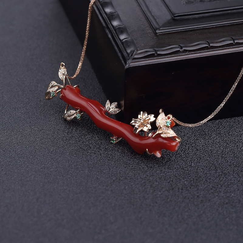 日本天然阿卡深红珊瑚项链-红掌柜