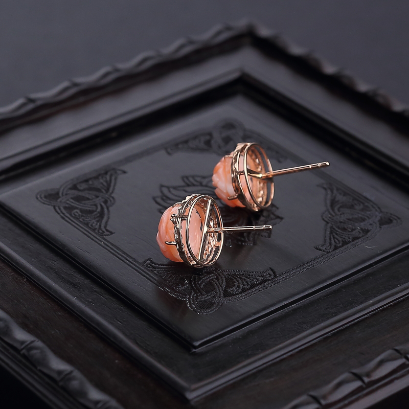 18K金镶钻深水珊瑚耳钉-红掌柜