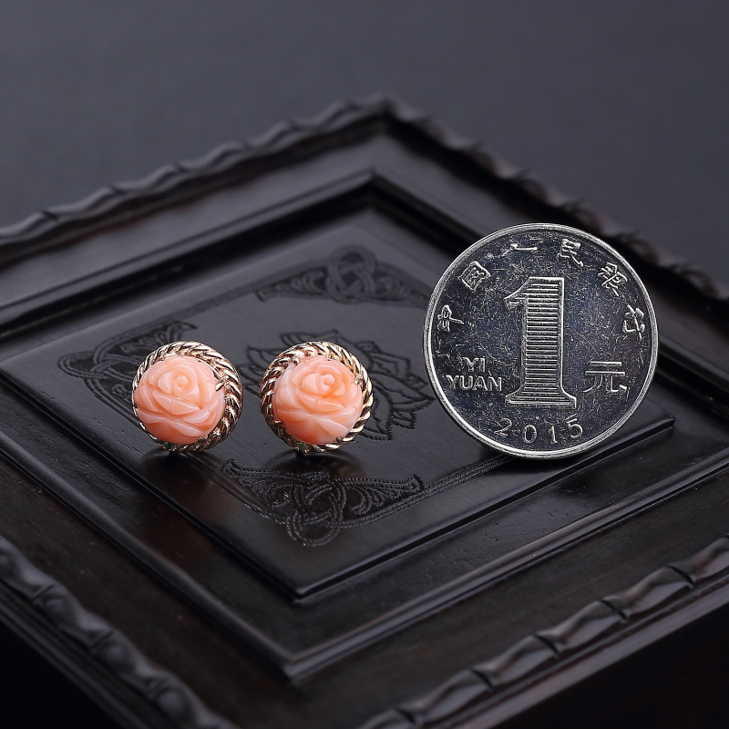 深水粉色珊瑚耳钉-红掌柜