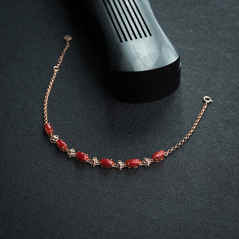 18K金镶钻天然阿卡正红珊瑚手链-红掌柜