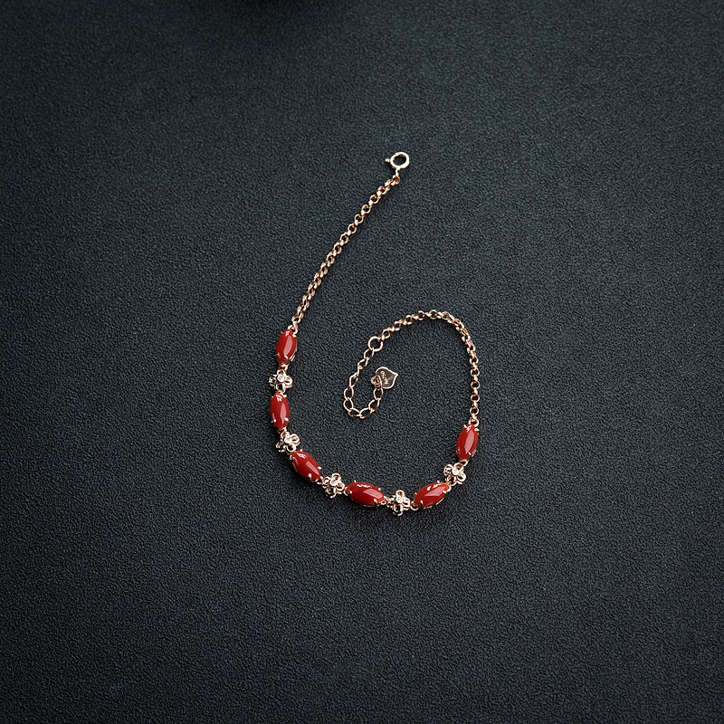 18K金镶钻日本天然阿卡珊瑚手链-红掌柜