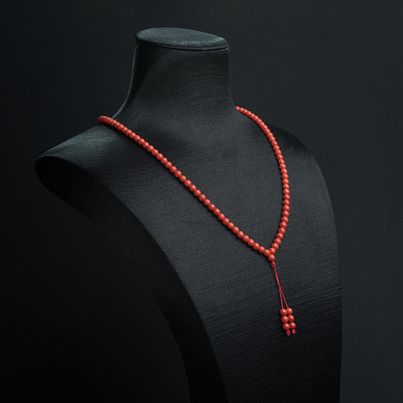 天然沙丁朱红珊瑚108佛珠-红掌柜