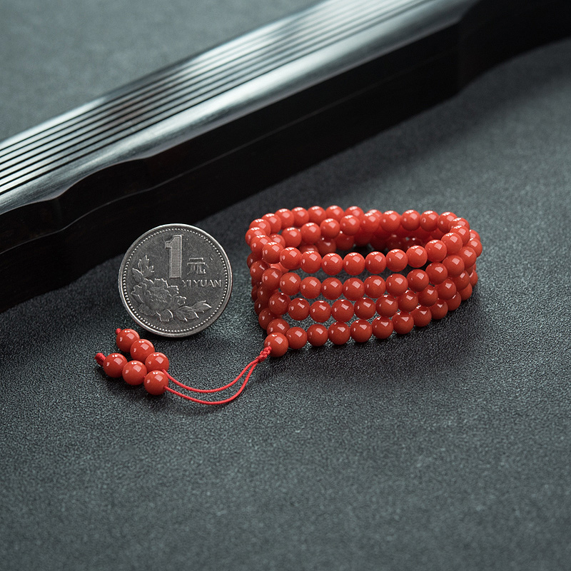 4.5mm沙丁朱红珊瑚108佛珠-红掌柜