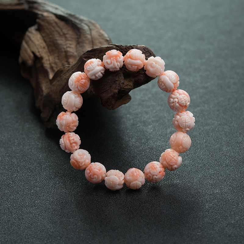 MISU粉色珊瑚龙珠单圈手串-红掌柜