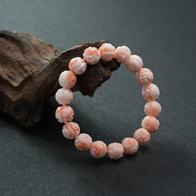 天然MISU粉色珊瑚龙珠单圈手串-红掌柜