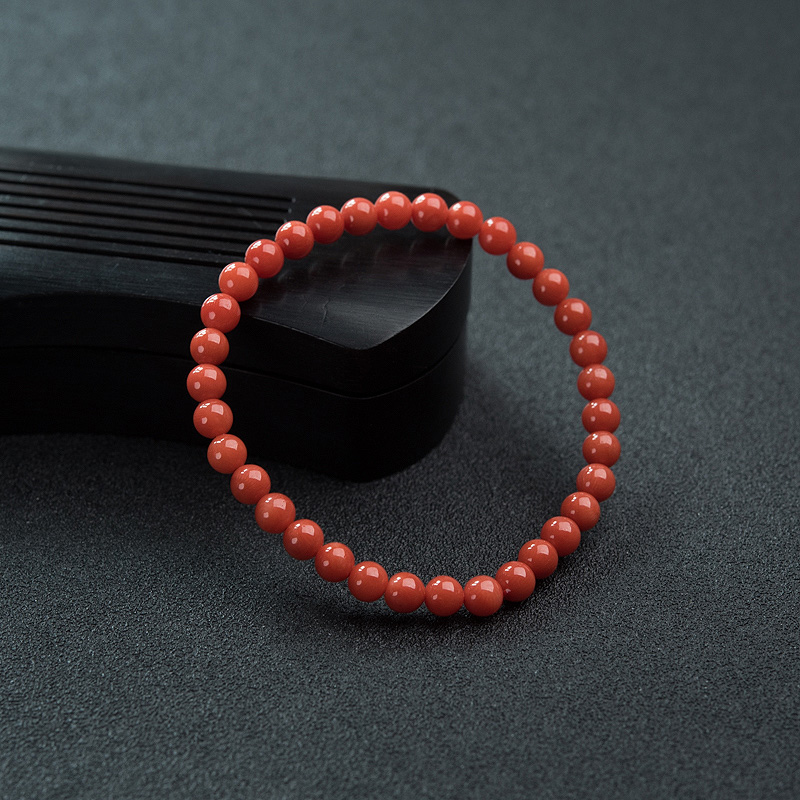 沙丁橘红珊瑚单圈手串-红掌柜