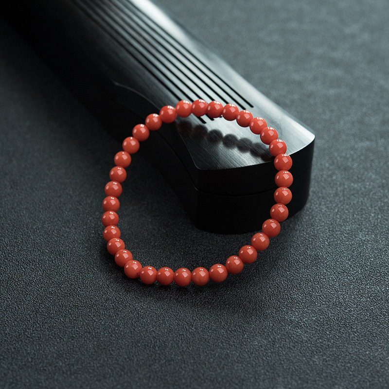 天然沙丁橘红珊瑚单圈手串-红掌柜