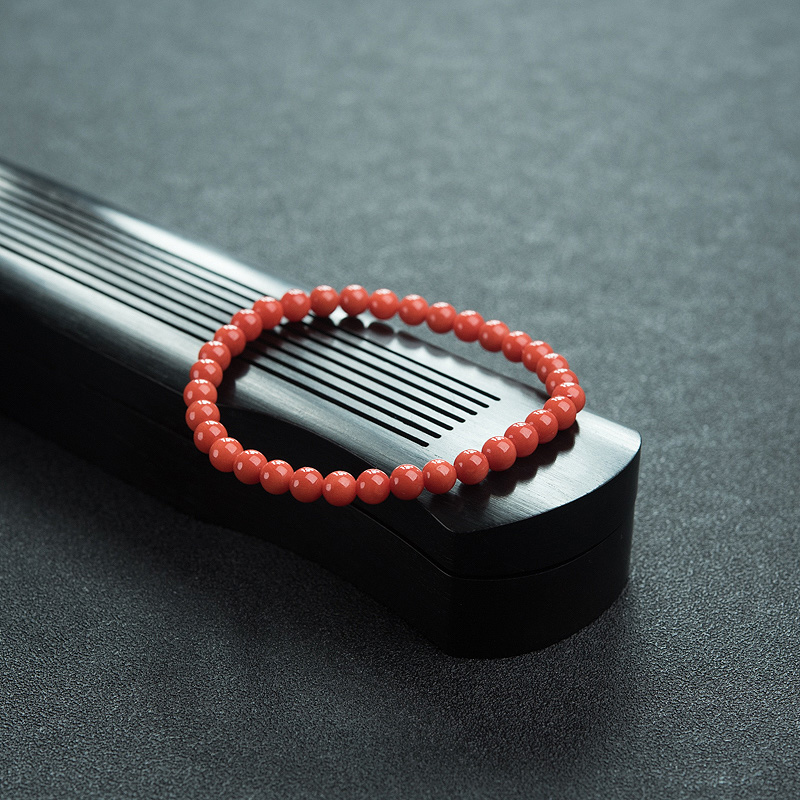 意大利沙丁橘红珊瑚单圈手串-红掌柜
