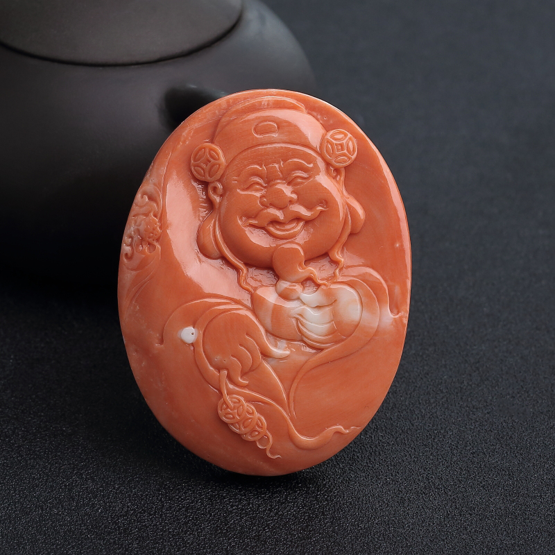 MOMO橘色珊瑚财神吊坠-红掌柜
