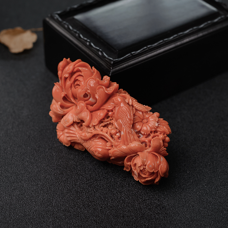 MOMO珊瑚花鸟戒面-红掌柜