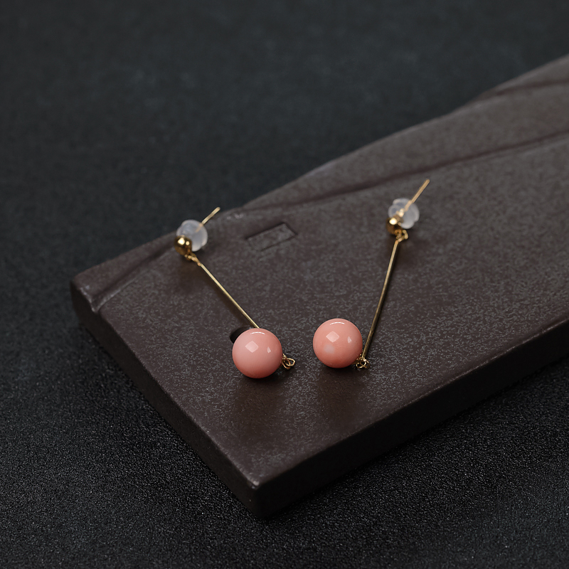 18K金镶MISU粉红珊瑚耳坠-红掌柜
