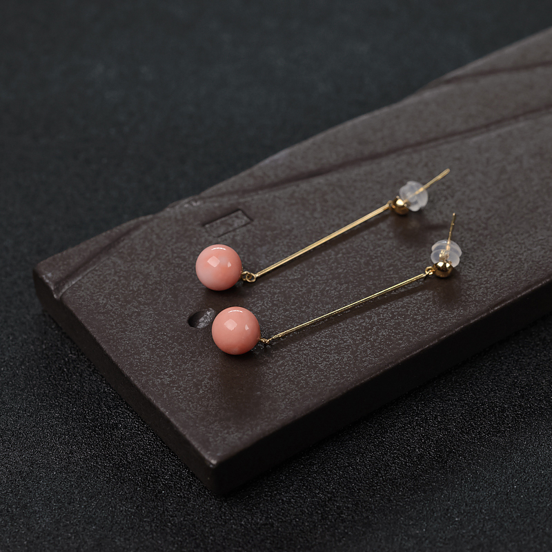 金镶MISU粉红珊瑚耳坠-红掌柜