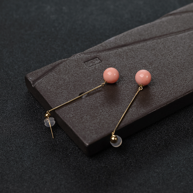 18K金镶粉红珊瑚耳坠-红掌柜