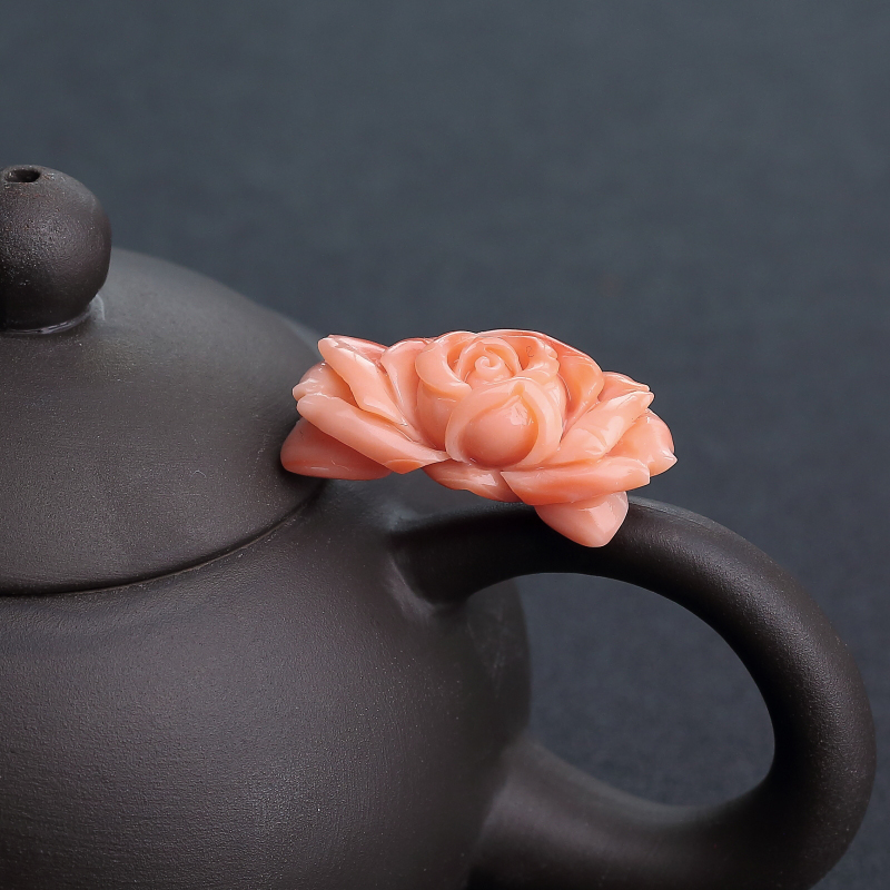 橘色珊瑚玫瑰花戒面-红掌柜
