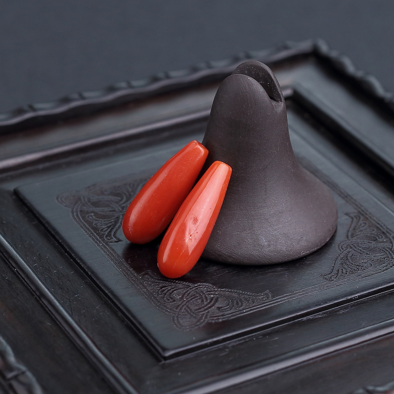 意大利沙丁朱红珊瑚水滴戒面-红掌柜