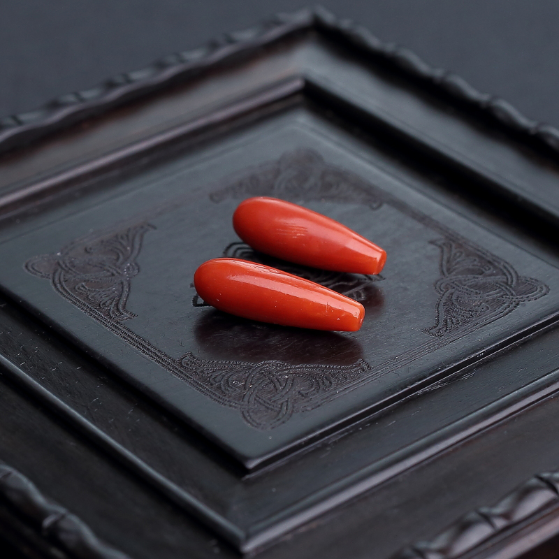 意大利天然朱红珊瑚水滴戒面-红掌柜