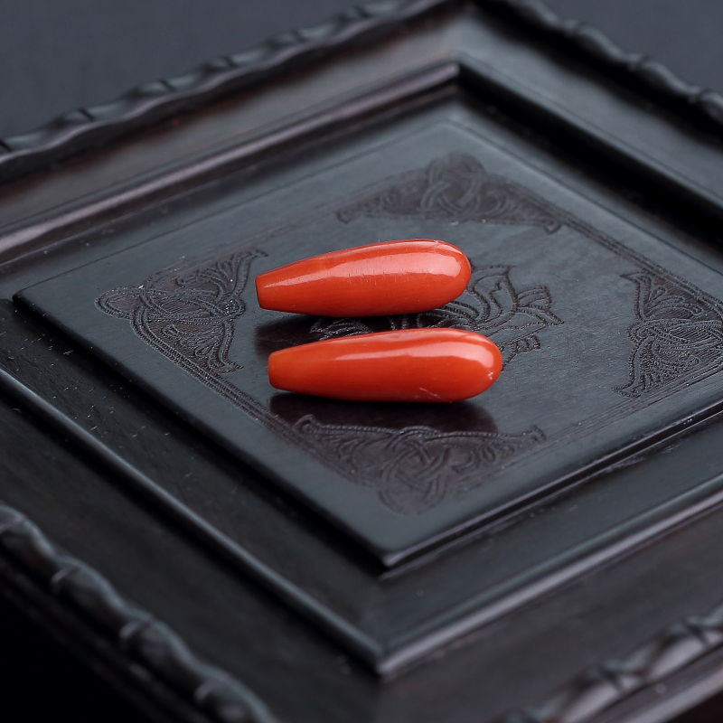 意大利天然沙丁朱红珊瑚戒面-红掌柜