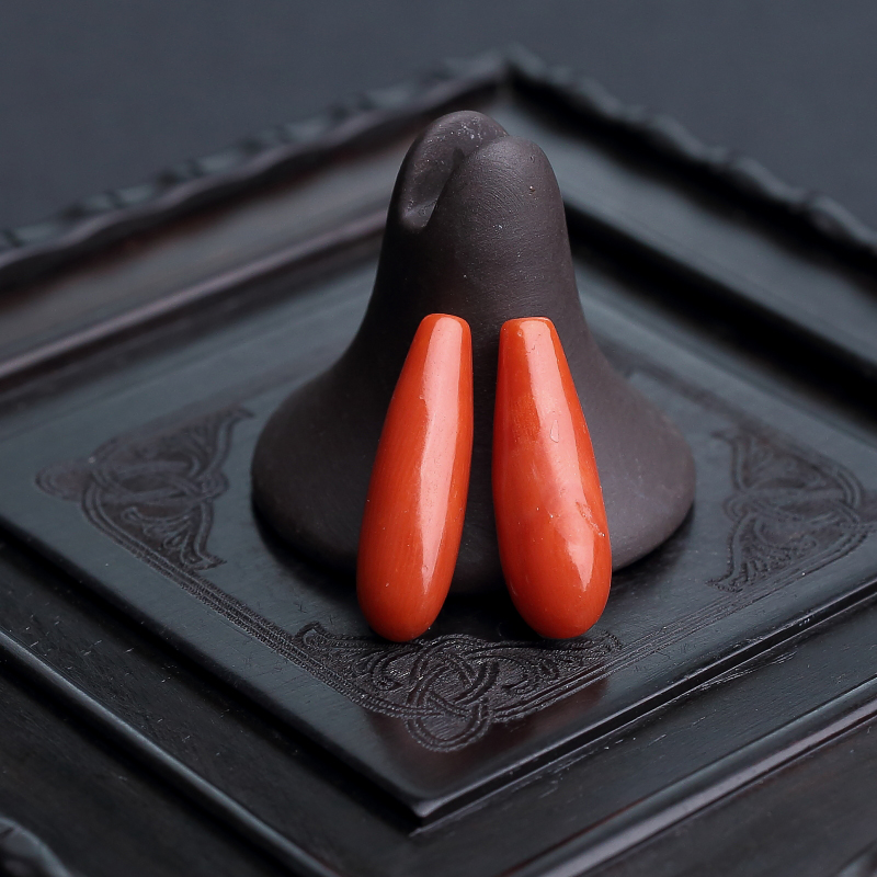 意大利天然沙丁朱红珊瑚水滴戒面-红掌柜