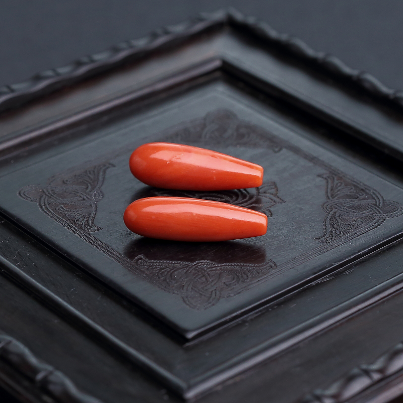 意大利天然朱红珊瑚水滴戒面-红掌柜