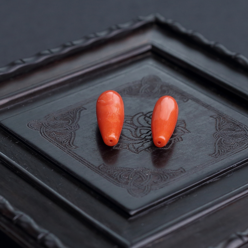 意大利天然沙丁珊瑚水滴戒面-红掌柜