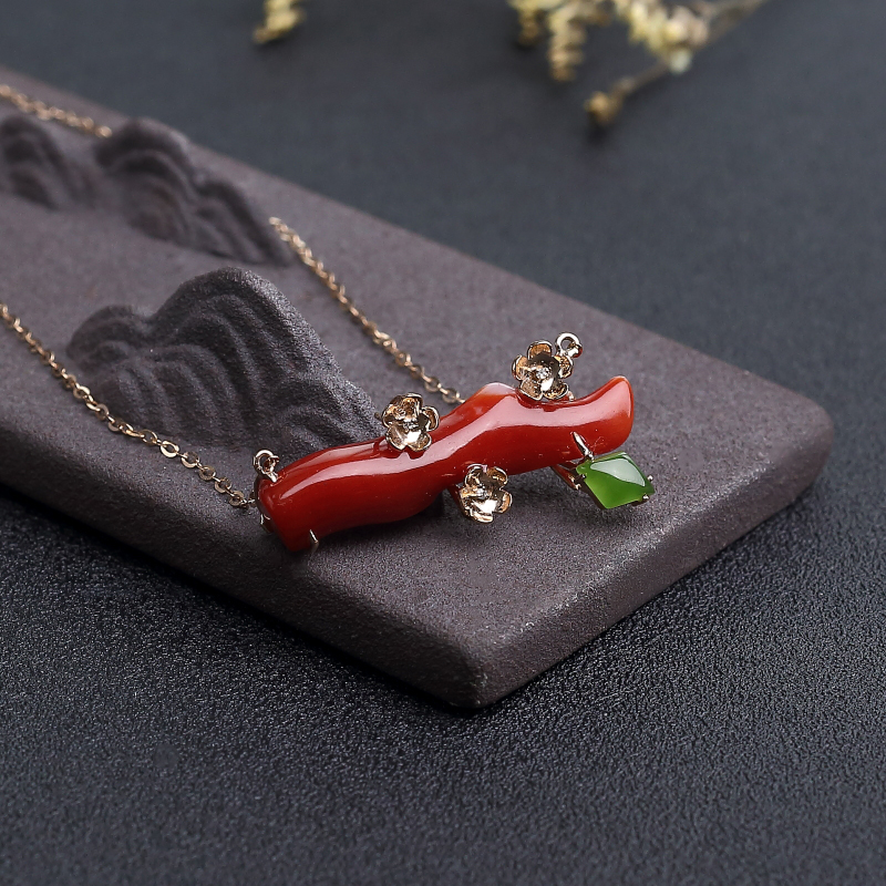 天然阿卡正红珊瑚锁骨链-红掌柜