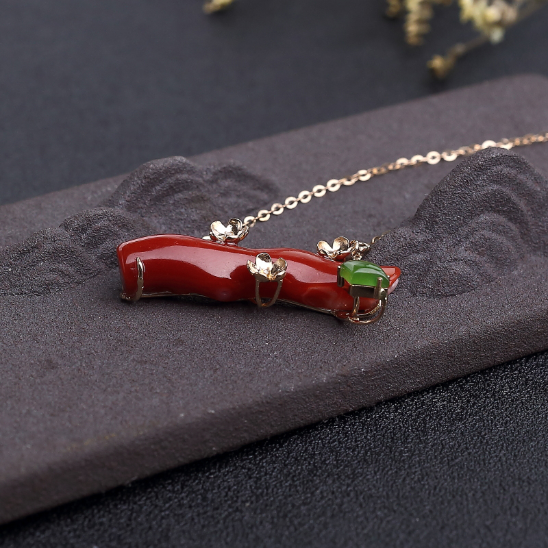 18K金镶钻天然阿卡珊瑚锁骨链-红掌柜