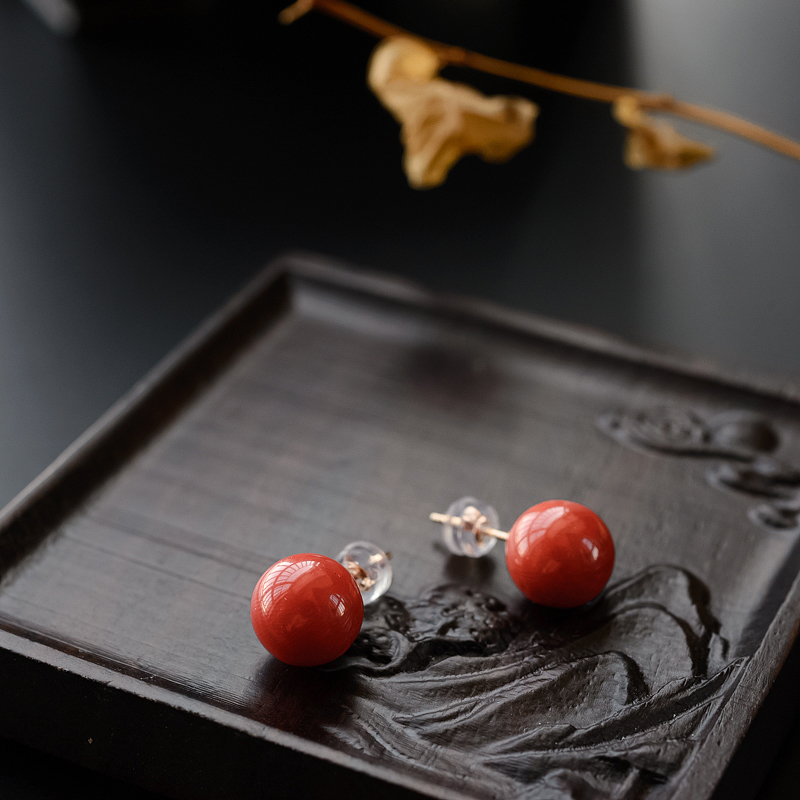 18K金镶意大利天然红珊瑚耳钉-红掌柜