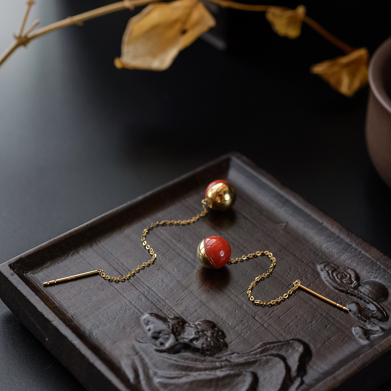 意大利天然沙丁红珊瑚耳线-红掌柜