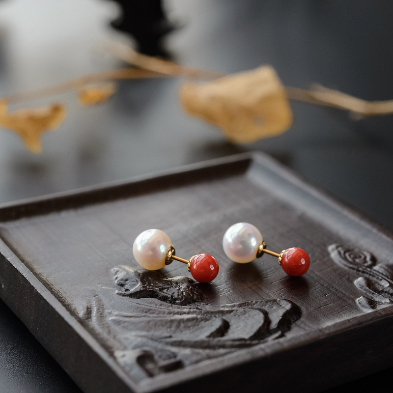 意大利天然沙丁红珊瑚耳钉-红掌柜