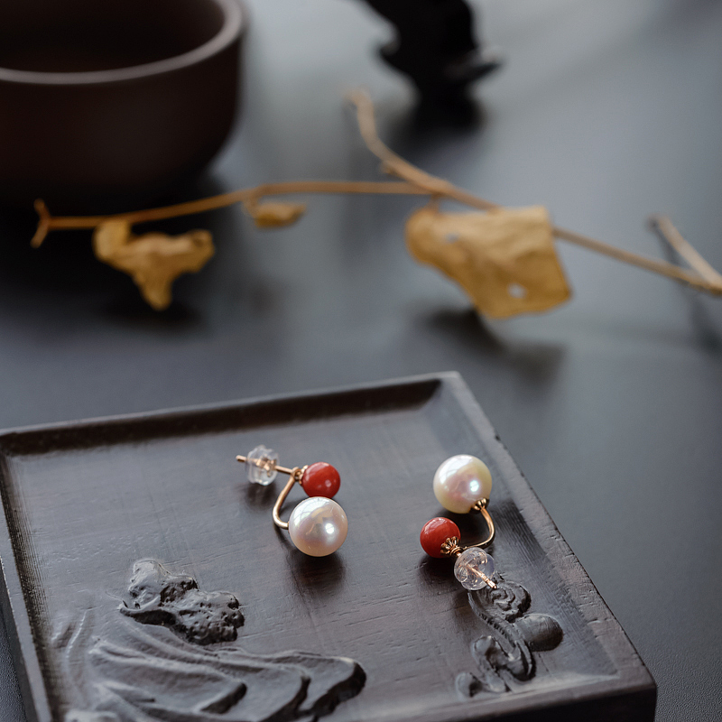 红珊瑚耳钉-红掌柜