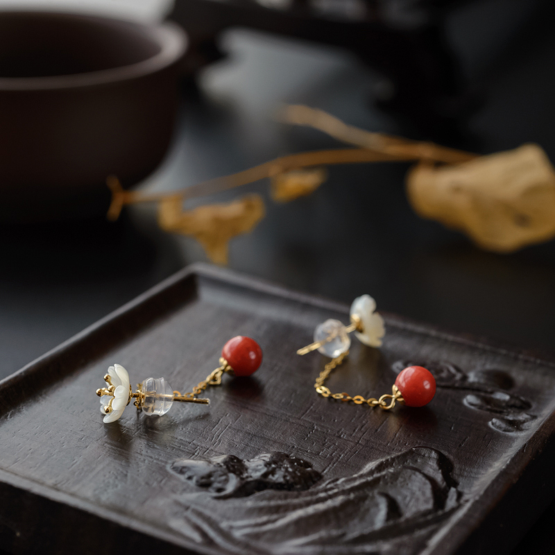 沙丁红珊瑚耳钉-红掌柜