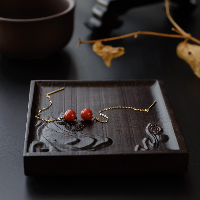 K金镶红珊瑚耳线-红掌柜