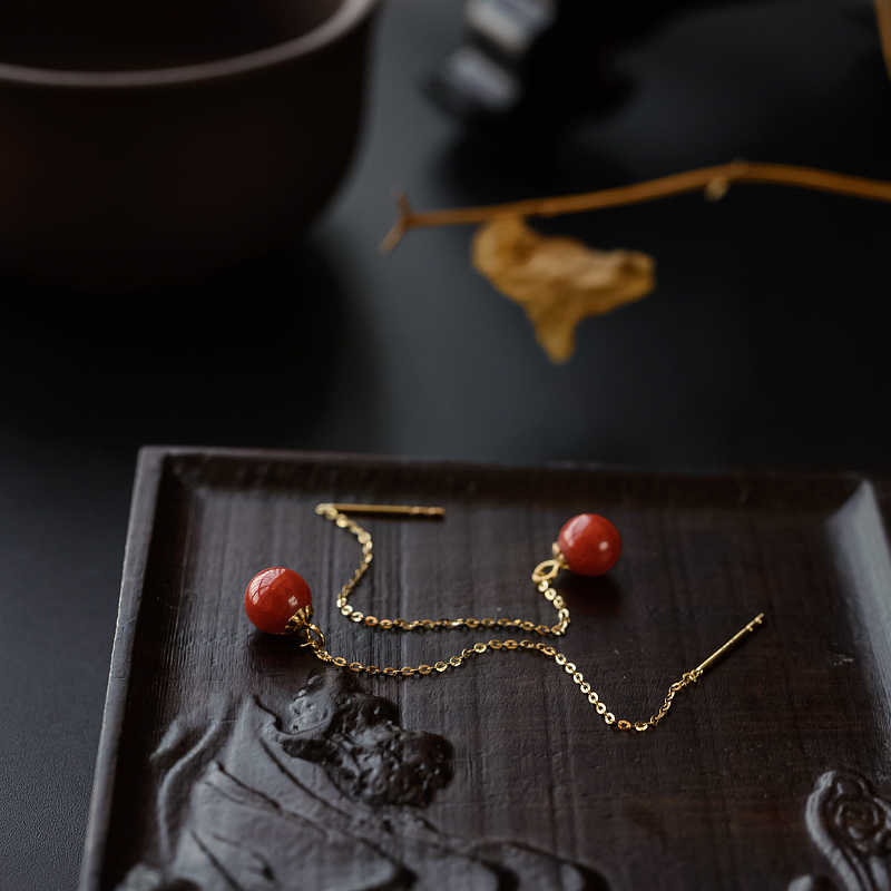 沙丁红珊瑚耳线-红掌柜