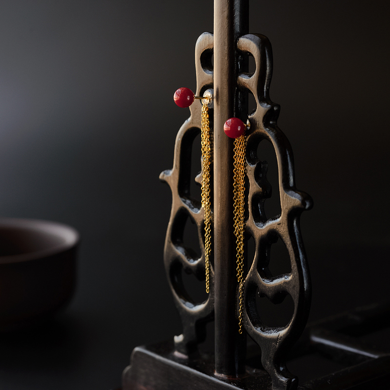 沙丁红珊瑚耳钉-红掌柜