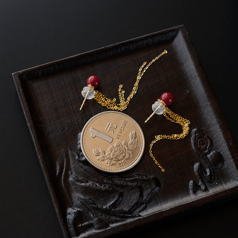 珊瑚耳钉-红掌柜